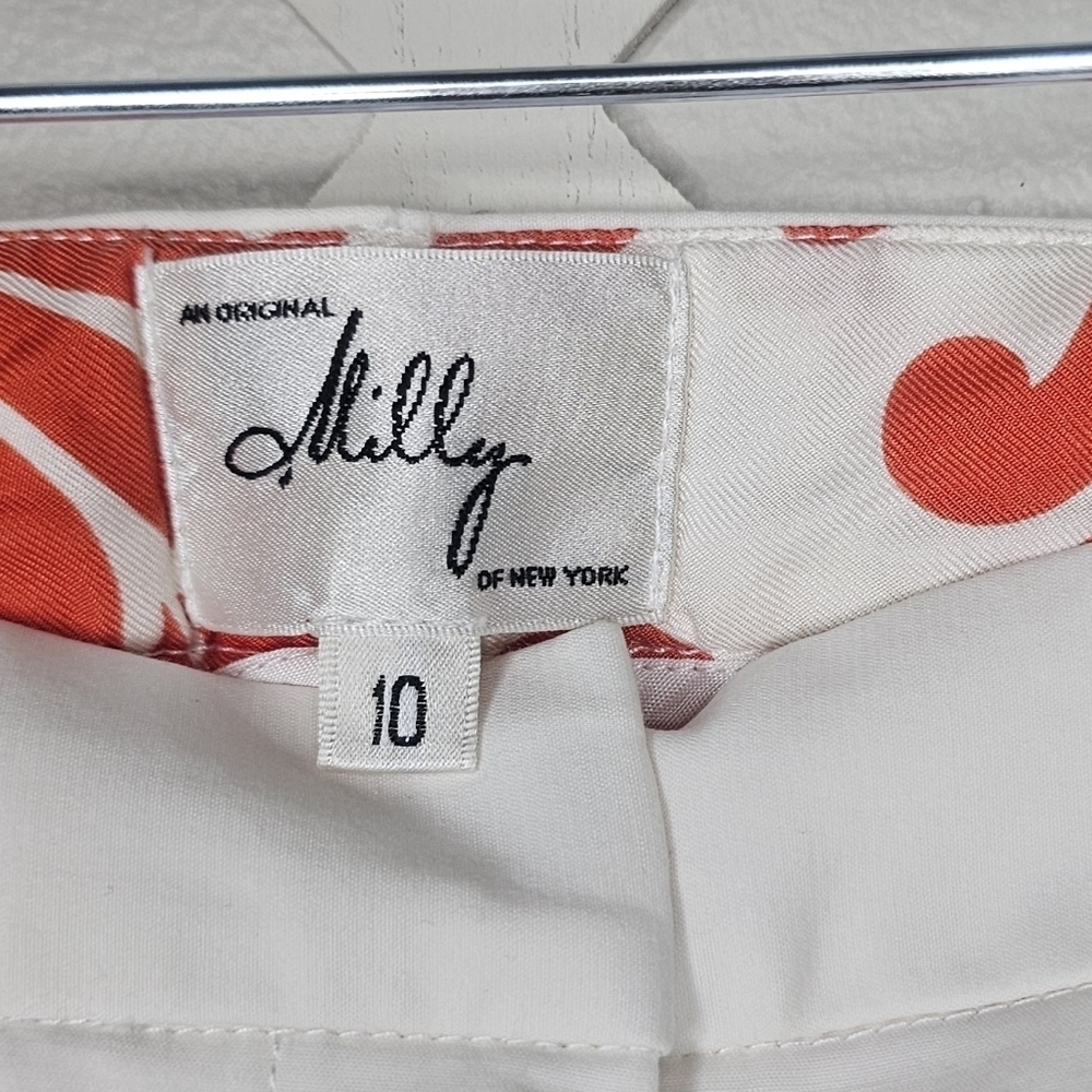Vintage Milly of New York Y2K Wide Leg Trousers White Cotton Silk Lined Size 10 - Picture 7 of 9